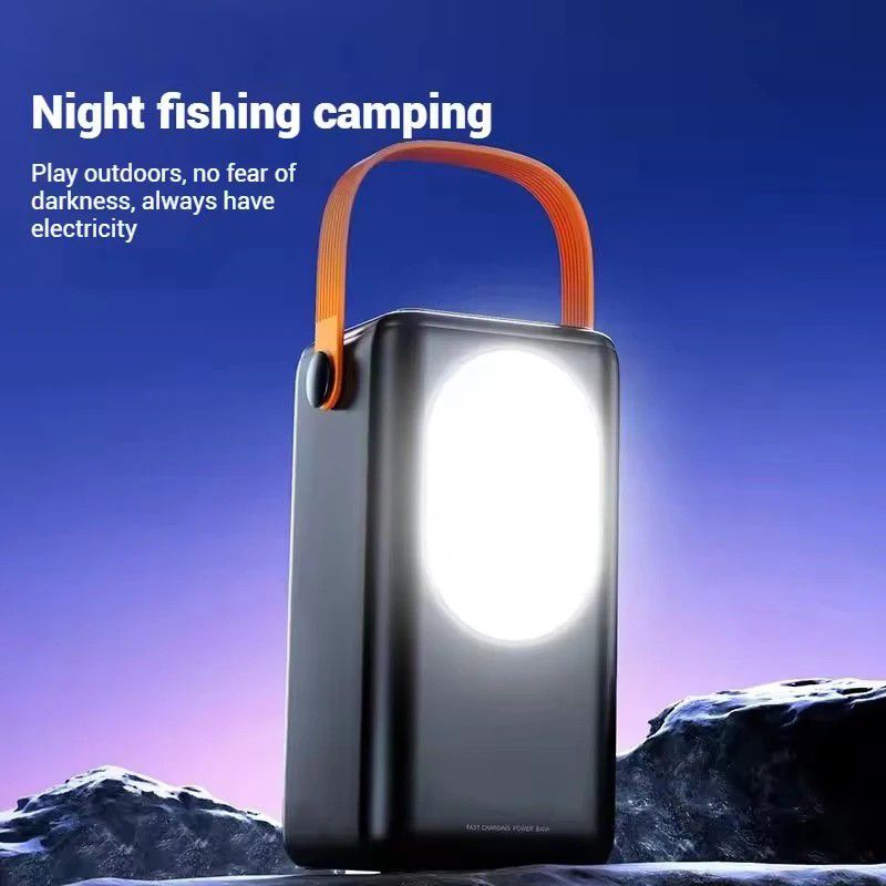 80000mAh Power Bank With 4 Charging Cables USB Fast Charger Adapter 22.5W Fast Charging Portable Powerbank Lanyard with Light Camping Outdoor Power Bank for IPhone Samsung