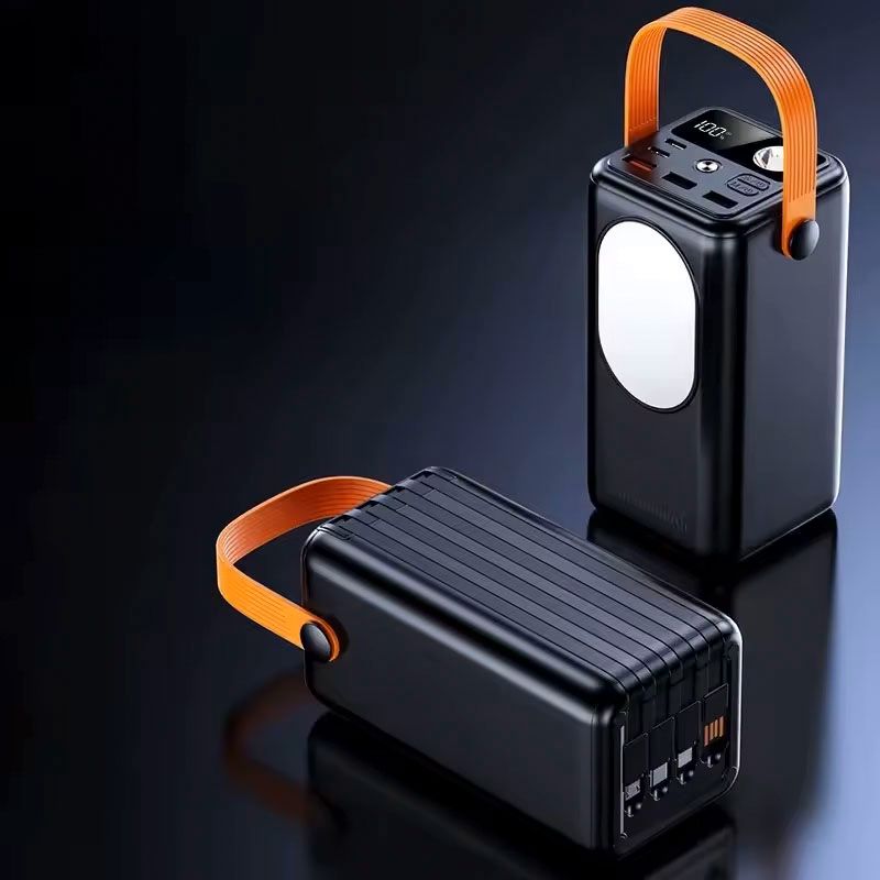 80000mAh Power Bank With 4 Charging Cables USB Fast Charger Adapter 22.5W Fast Charging Portable Powerbank Lanyard with Light Camping Outdoor Power Bank for IPhone Samsung