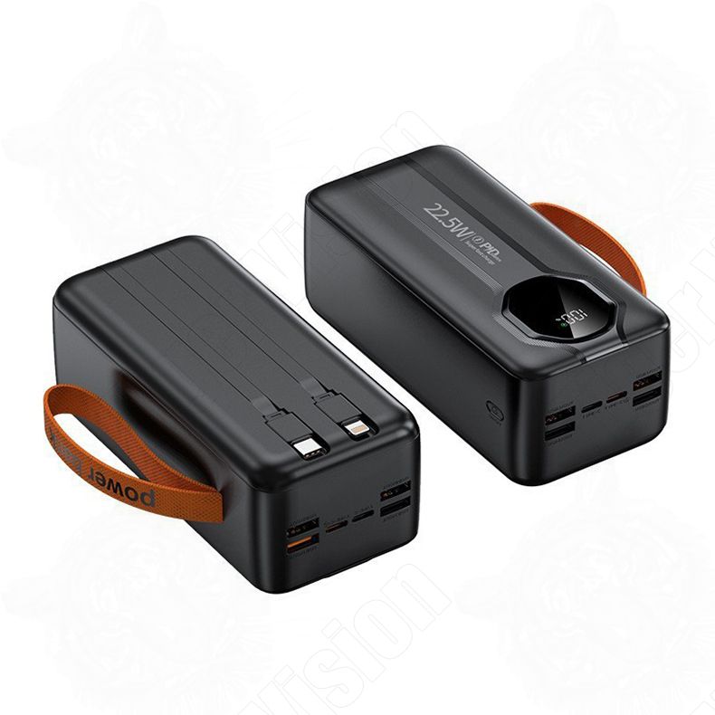 50000mAh Power Bank with Built-in Charging Cable Fast USB Charger 4 USB Charger Adapter LED Display Portable Design Powerbank with Lanyard