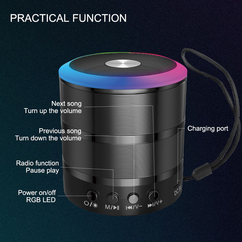 Bluetooth Speakers Wireless Portable Speaker Subwoofer Breathing LED Light Portable Outdoor Loundspeaker TF/AUX Dimmable Display