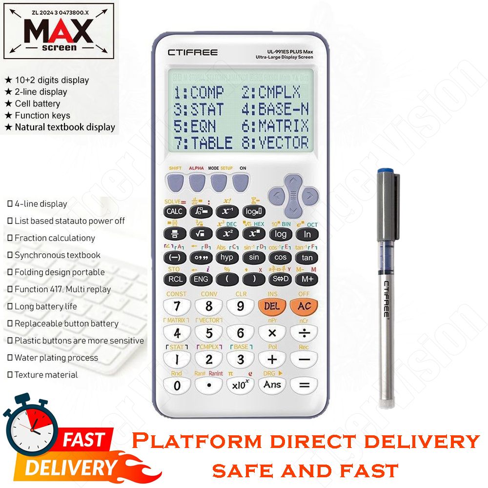 Max Screen Professional Scientific Calculator Exam Calculator with Dual-Line LCD Display 407 Math Functions Unbreakable PCB 10 Drops Test Solar/Battery Hybrid Exam Approved for School & Office