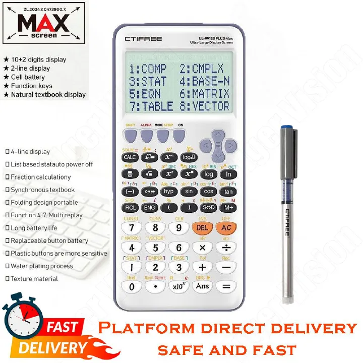 Max Screen Professional Scientific Calculator Exam Calculator with Dual-Line LCD Display 407 Math Functions Unbreakable PCB 10 Drops Test Solar/Battery Hybrid Exam Approved for School & Office