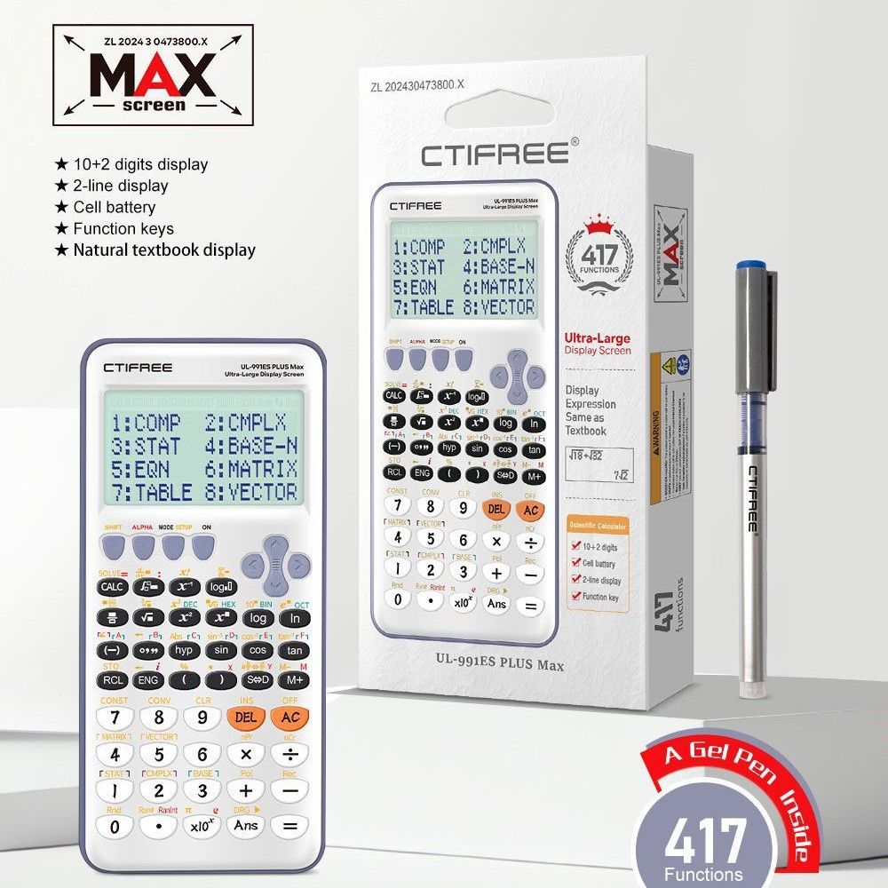 Max Screen Professional Scientific Calculator Exam Calculator with Dual-Line LCD Display 407 Math Functions Unbreakable PCB 10 Drops Test Solar/Battery Hybrid Exam Approved for School & Office