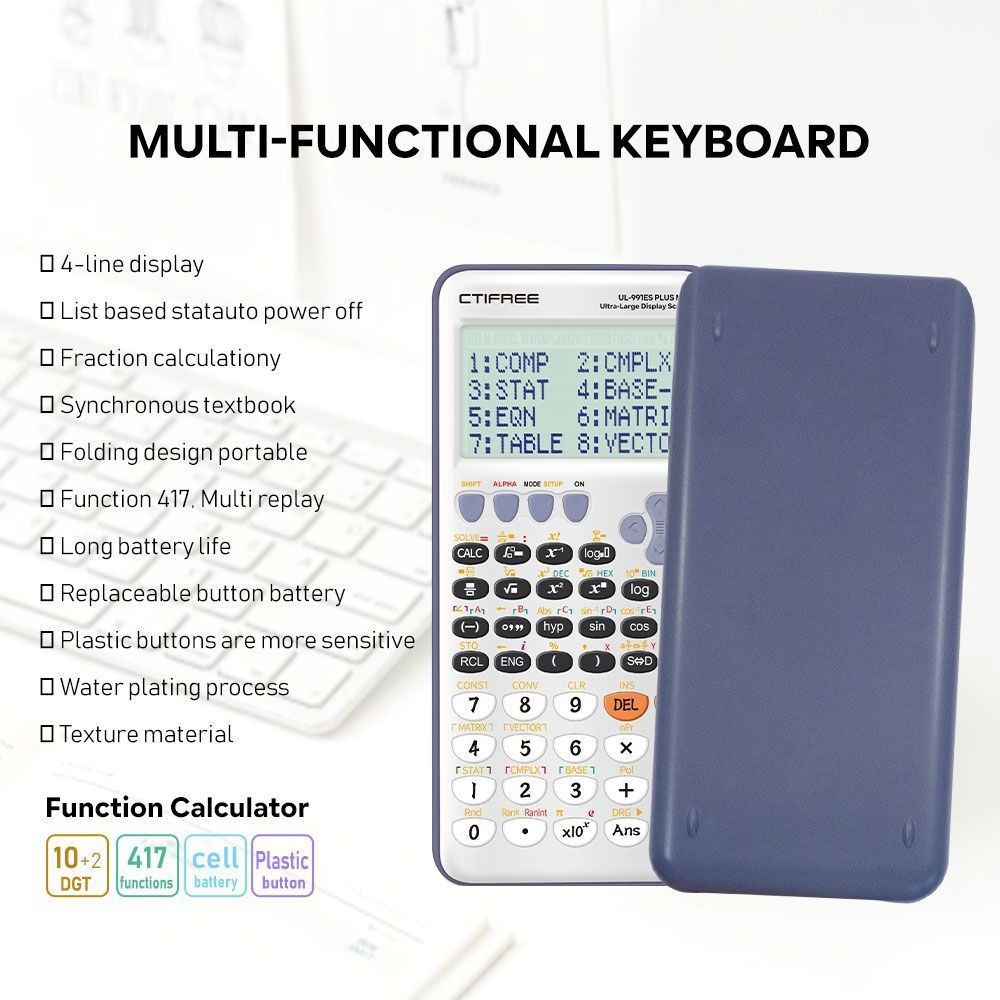 Max Screen Professional Scientific Calculator Exam Calculator with Dual-Line LCD Display 407 Math Functions Unbreakable PCB 10 Drops Test Solar/Battery Hybrid Exam Approved for School & Office