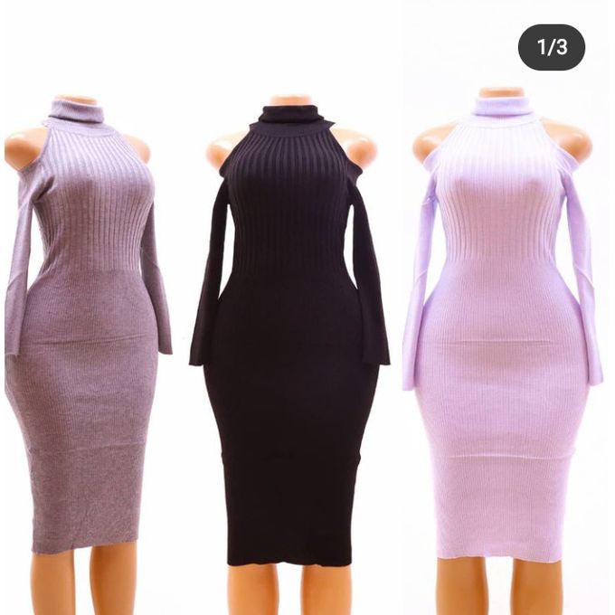 Turtle Neck Sweater Dress-BLUE/BLACK/RED/GREEN/NAVY BLUE