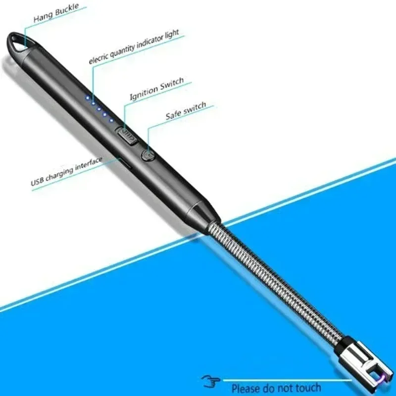 New arrival 360° Electric Rechargable Arc Lighter USB Windproof Flameless Plasma Ignition Long Kitchen Lighters Gas Lighter for Candle Gas Stove