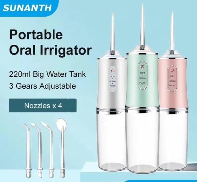 Oral Irrigator Portable Dental Water Flosser USB Rechargeable Water Jet Floss Tooth Pick 4 Jet Tip 220ml 3 Modes Teeth Cleaner