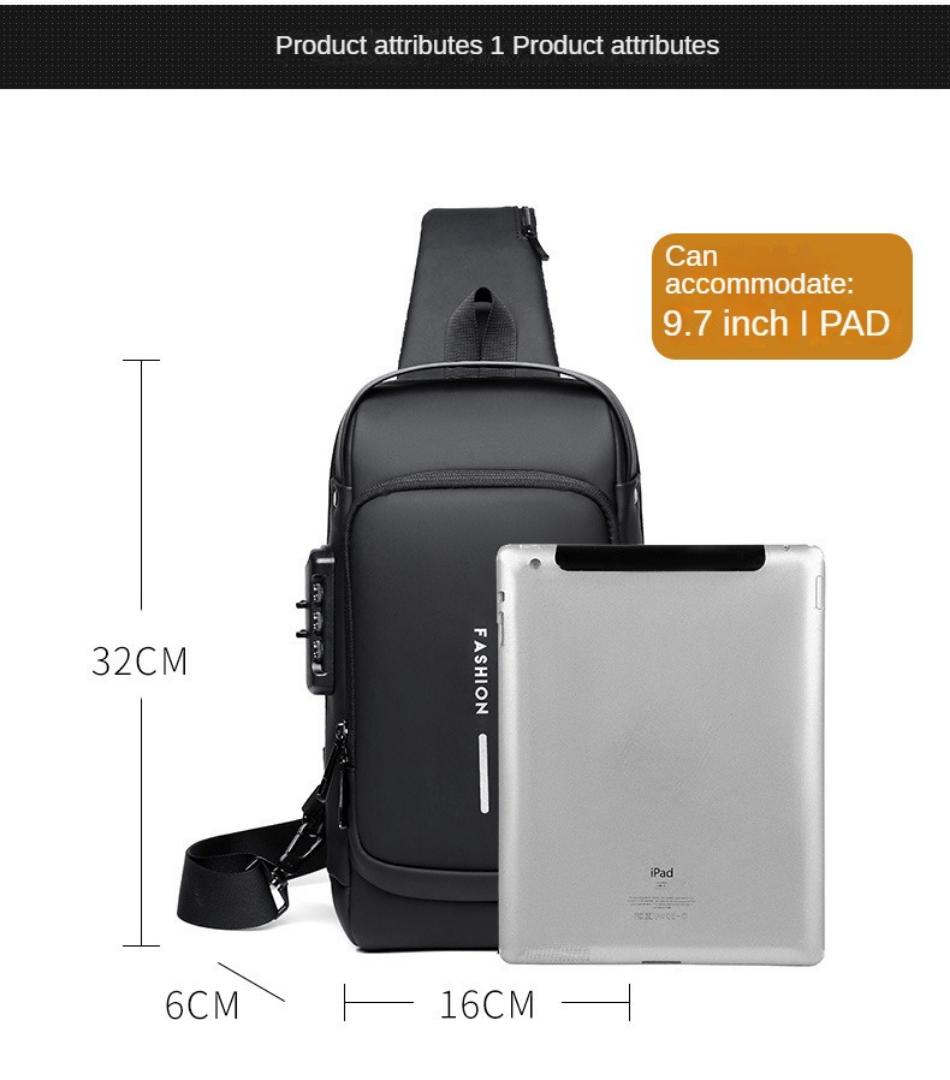 Chest Bag for Men Crossbody Bag Waterproof USB Shoulder Bag Anti-Theft Travel Messenger Chest Sling Pack Fashion Luxury Designer