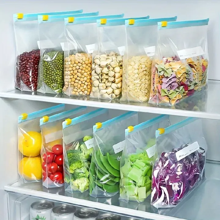 15 pieces  Reusable Zipper Bag Stand Up Zip Shut Plastic Freezer Bag Fruit Vegetable Ziplock Kitchen Food Storage Organizer Pouch bag