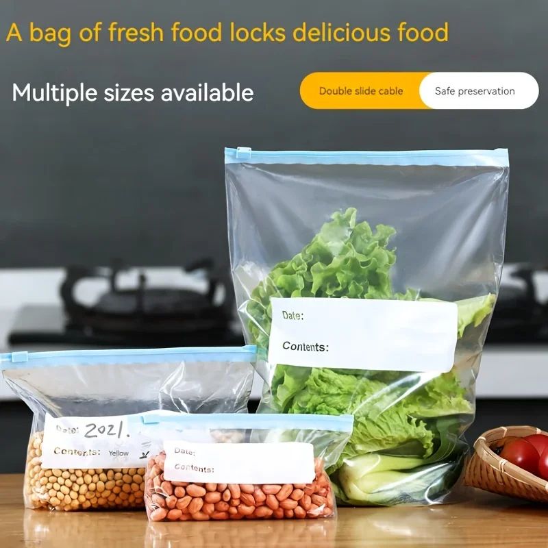 15 pieces  Reusable Zipper Bag Stand Up Zip Shut Plastic Freezer Bag Fruit Vegetable Ziplock Kitchen Food Storage Organizer Pouch bag