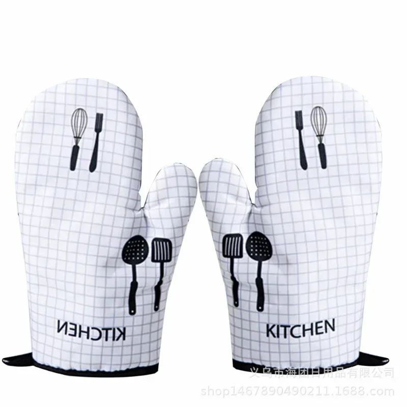 2 in 1 Kitchen Baking Cooking Accessories Print Oven Mitt Glove Pad Washable Microwave Pizza Anti-Hot Insulation Mat Kitchen Decor