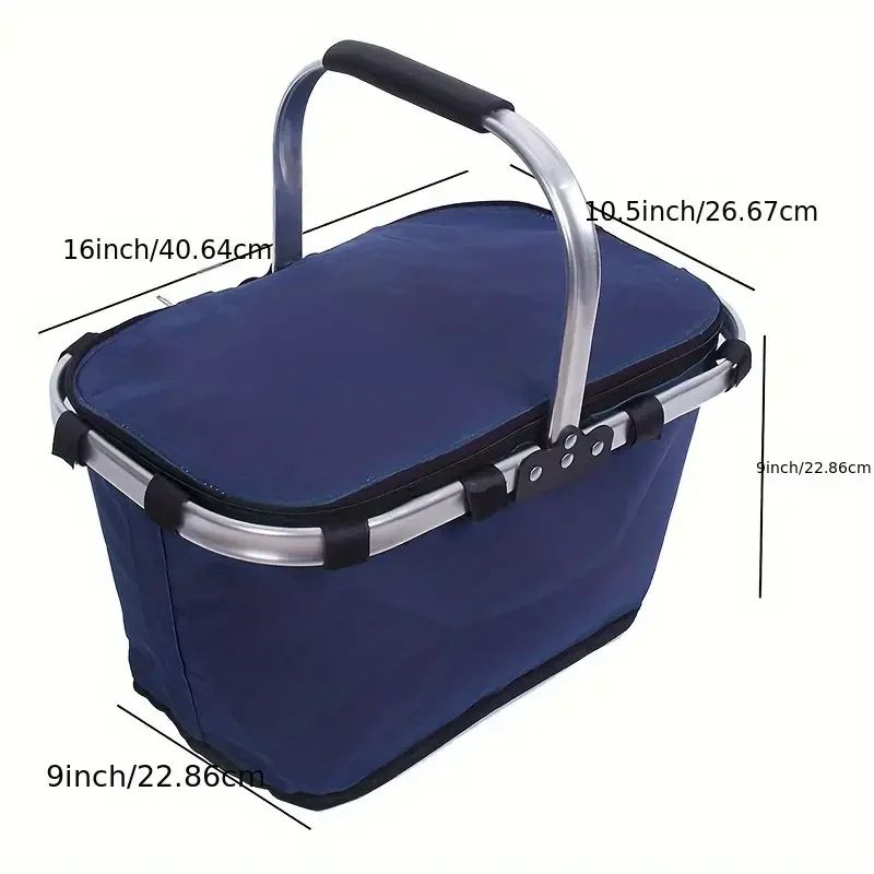 Insulated Picnic Basket, Insulated Shopping Basket With Lock Lid, Waterproof Foldable Cooler Basket