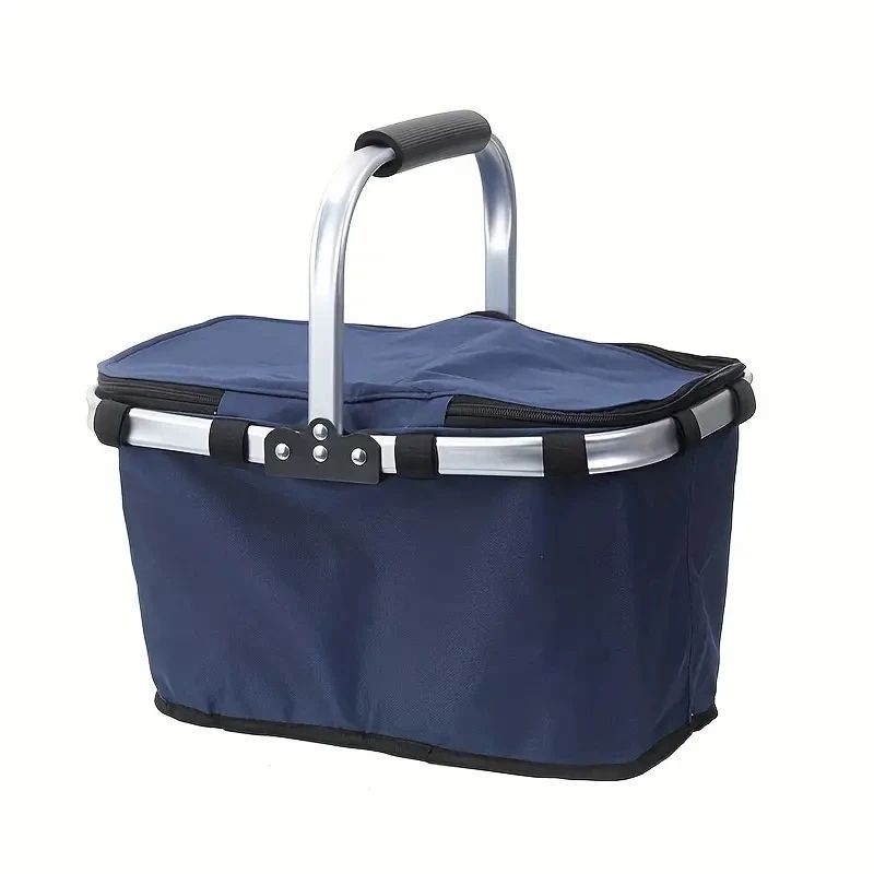 Insulated Picnic Basket, Insulated Shopping Basket With Lock Lid, Waterproof Foldable Cooler Basket