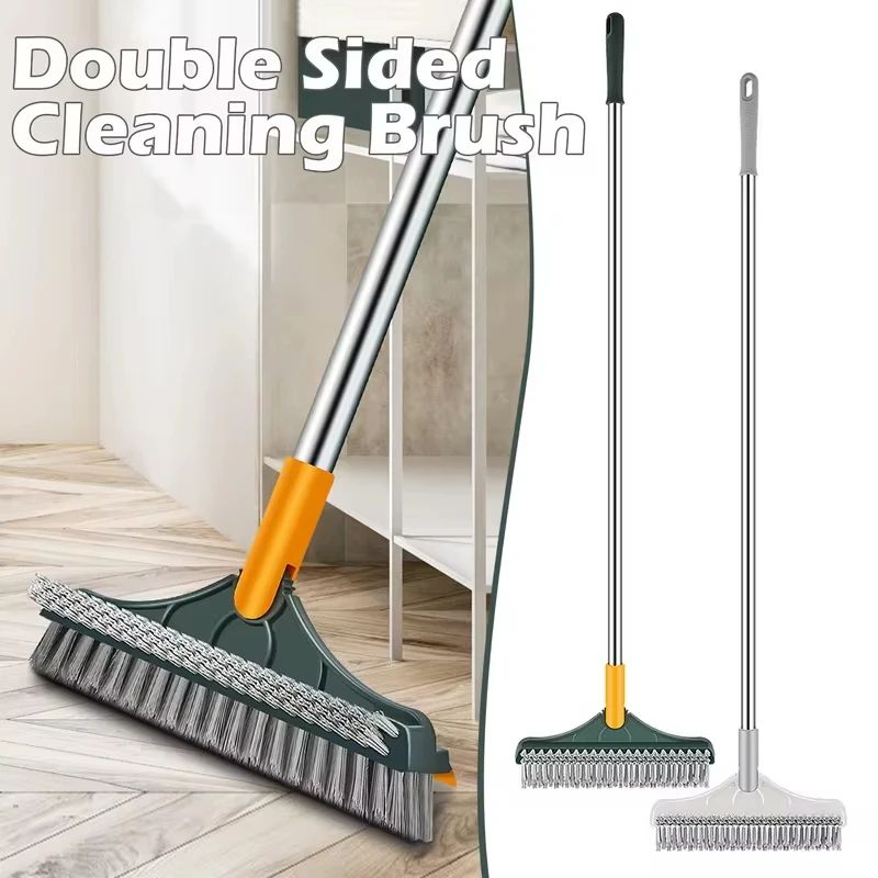 2 in 1 Magic Brush Floor Scrub Brush Broom Brush Long Handle Household Cleaning Brush Stainless Steel Bathroom Cleaning Home