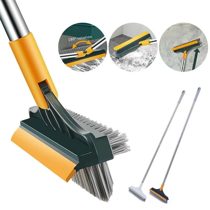 2 in 1 Magic Brush Floor Scrub Brush Broom Brush Long Handle Household Cleaning Brush Stainless Steel Bathroom Cleaning Home