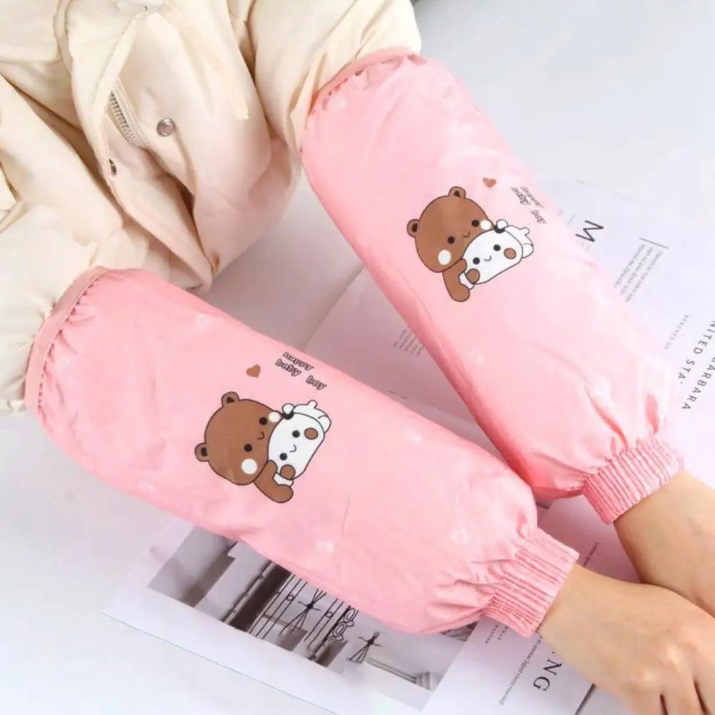 1 Pair Dishwashing  Sleeve Cover Waterproof Cute Cartoon Pattern Oversleeves Protective Cuff Design Dirt-proof Hand Sleeves