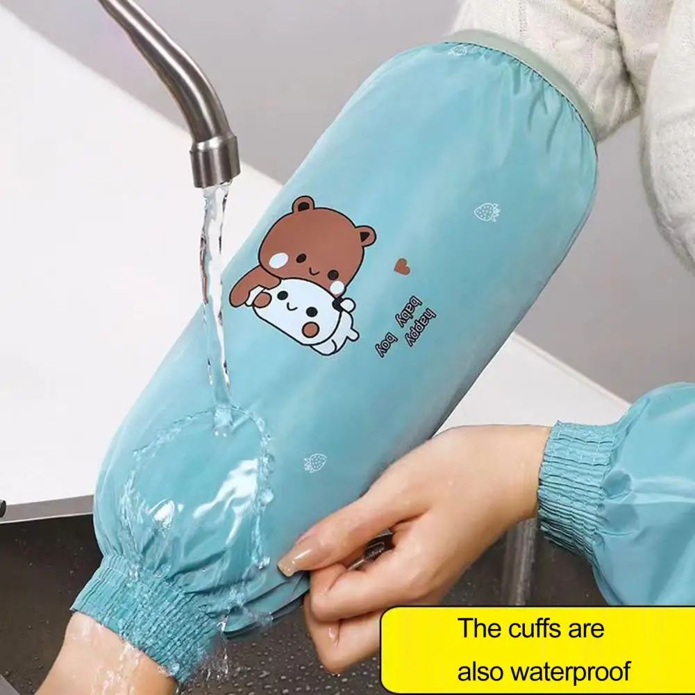 1 Pair Dishwashing  Sleeve Cover Waterproof Cute Cartoon Pattern Oversleeves Protective Cuff Design Dirt-proof Hand Sleeves