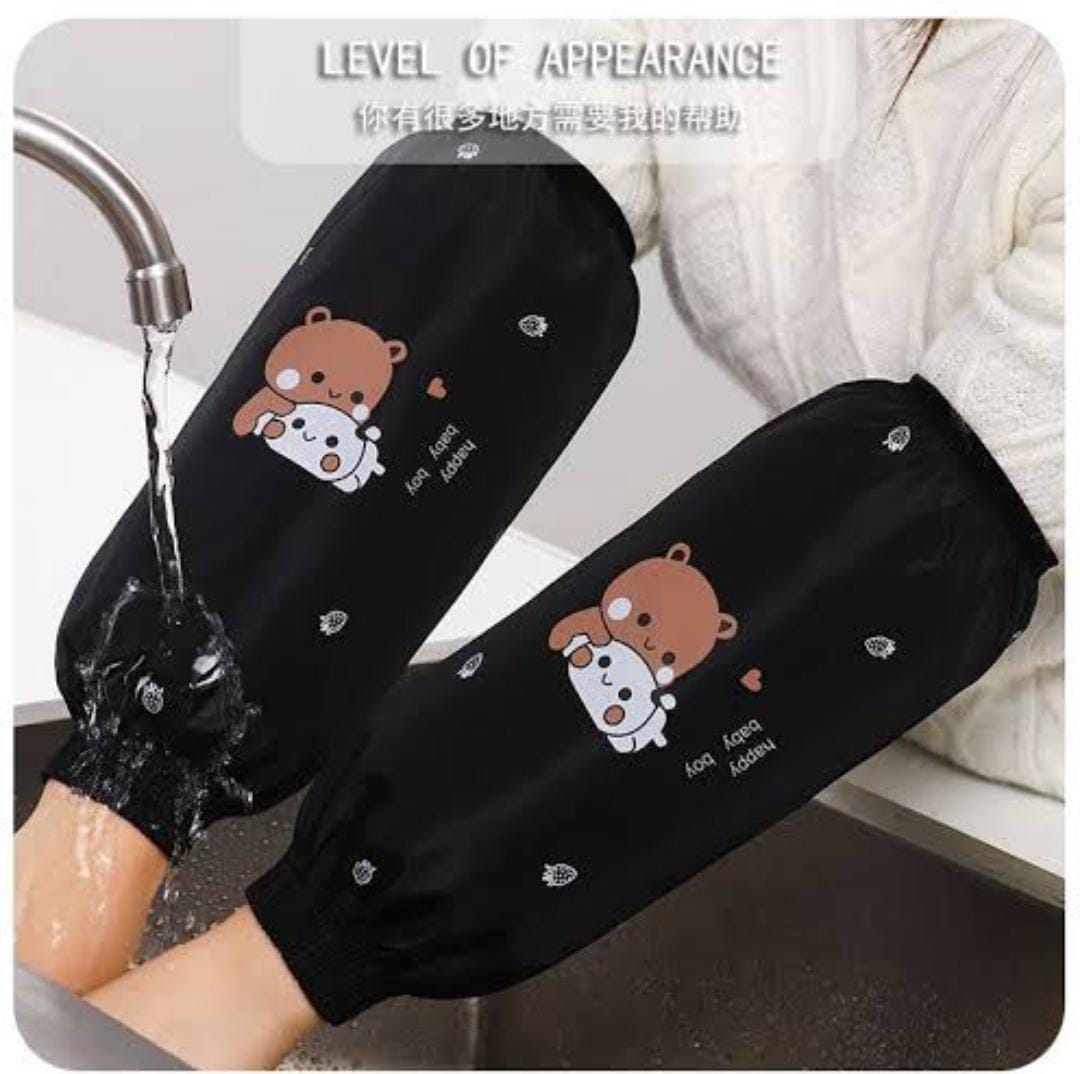 1 Pair Dishwashing  Sleeve Cover Waterproof Cute Cartoon Pattern Oversleeves Protective Cuff Design Dirt-proof Hand Sleeves