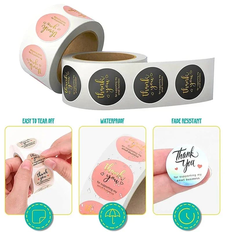 500pcs Round Labels Kraft Paper Thank You Sticker Dragees Candy Bag Flower Gift Box Cake Boxes and Packaging Wedding Stickers