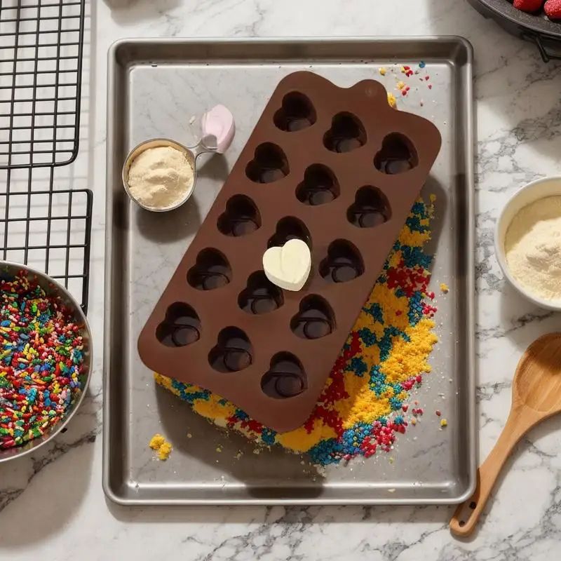 Heart-Shaped Handmade Chocolate Mold 15 Handmade Soap Cake Molds with Love Silicone Ice Trays 15 slot chocolate, candy, ice cream or ice cubes silicone moulds