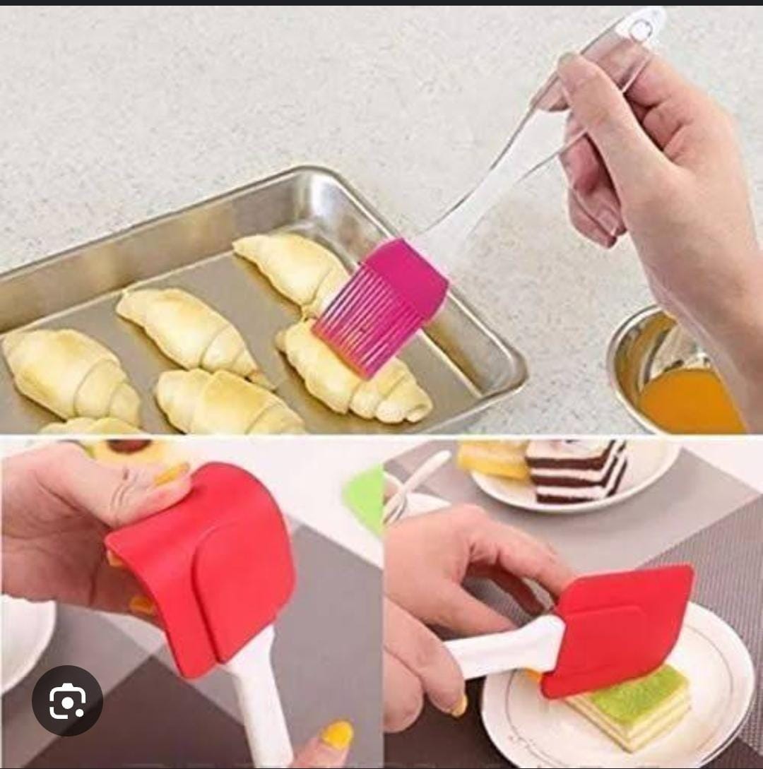 2PCS Silicone Spatula Barbeque Brush Cooking Utensil Tool Kit Heat Resistant BBQ Oil Condiment Brushes Cake Cream Scraper