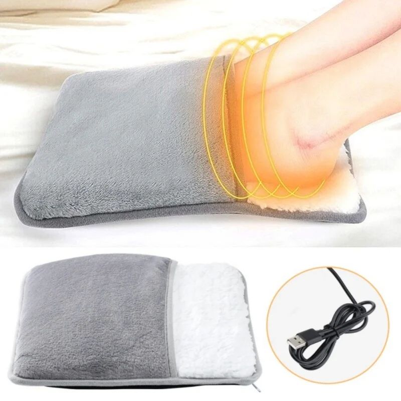 Household Feet Warmer Heater USB Soft Plush Thermal Blanket Feet Foot Warming Mat Heating Slippers for Home Office Bedroom