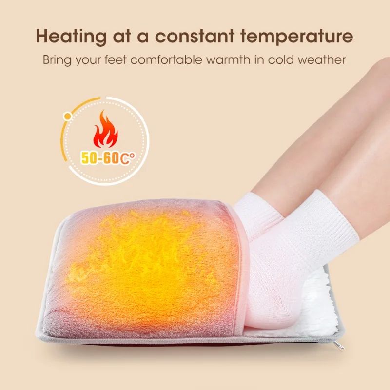 Household Feet Warmer Heater USB Soft Plush Thermal Blanket Feet Foot Warming Mat Heating Slippers for Home Office Bedroom