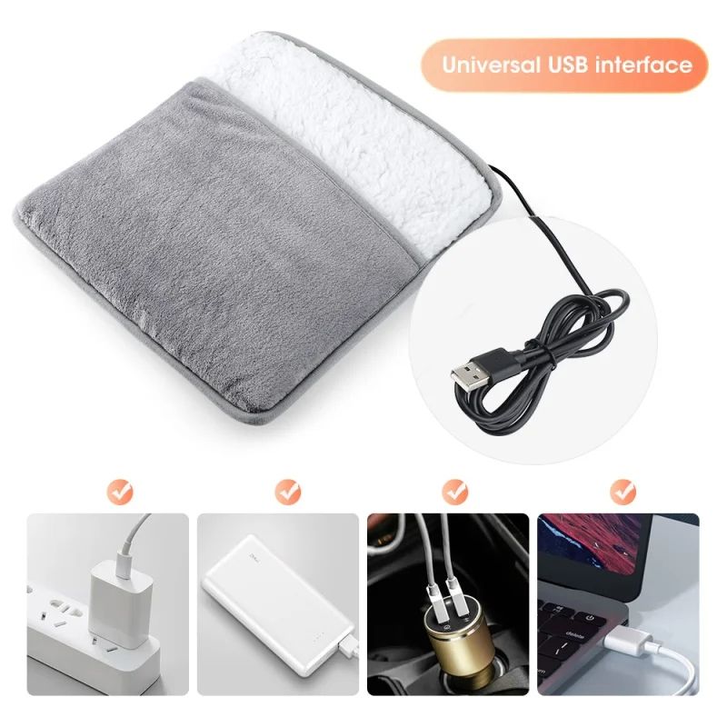 Household Feet Warmer Heater USB Soft Plush Thermal Blanket Feet Foot Warming Mat Heating Slippers for Home Office Bedroom