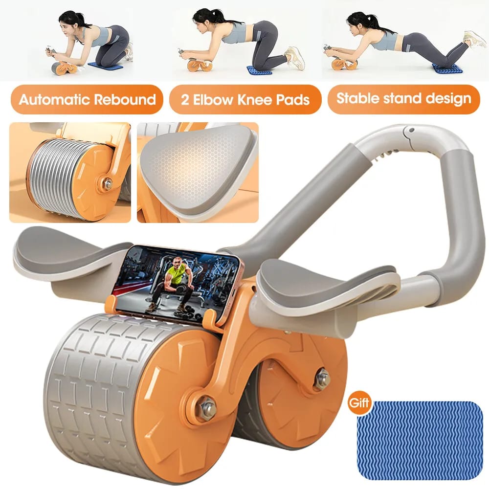 Ab Roller Wheel Automatic Rebound With 2 Elbow Support Flat Plate Exercise Wheel Silence Abdominal Wheel Home Exercise Equipment