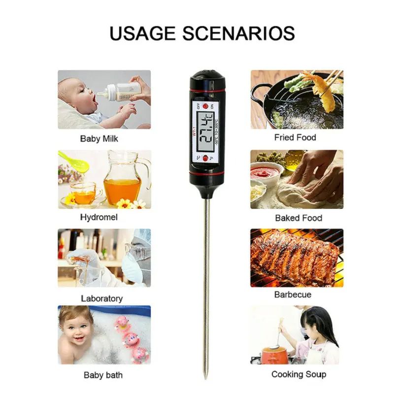 Portable Digital Kitchen Thermometer BBQ Meat Water Oil Cooking Electronic Probe Food Oven Thermometer WT-1 With Tube