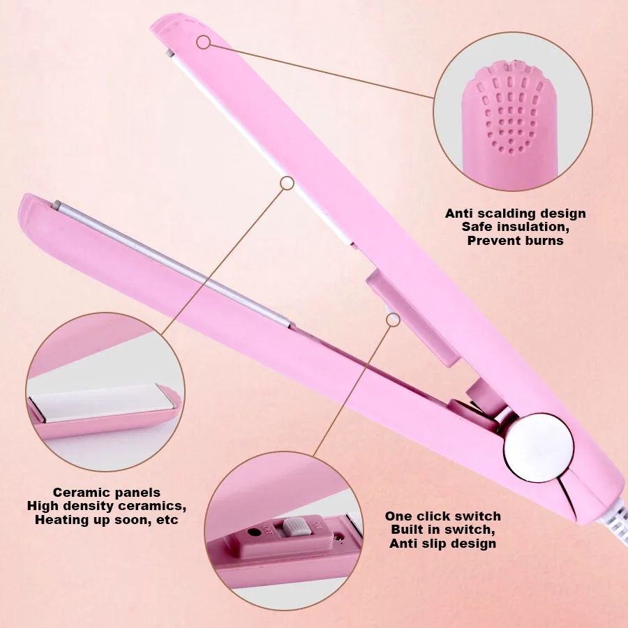 Mini 2-in-1 Hair Straightener And Curler Professional Flat Iron Ceramic non damaging Ionic Electric Plastic Bag Sealer