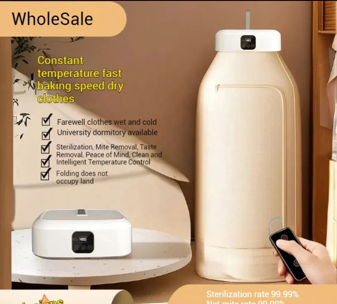 Portable Clothes Dryer， Laundry Dryers with Remote Control, Small Foldable Drying Machine with Dry Bag for Travel,RV, 10kg