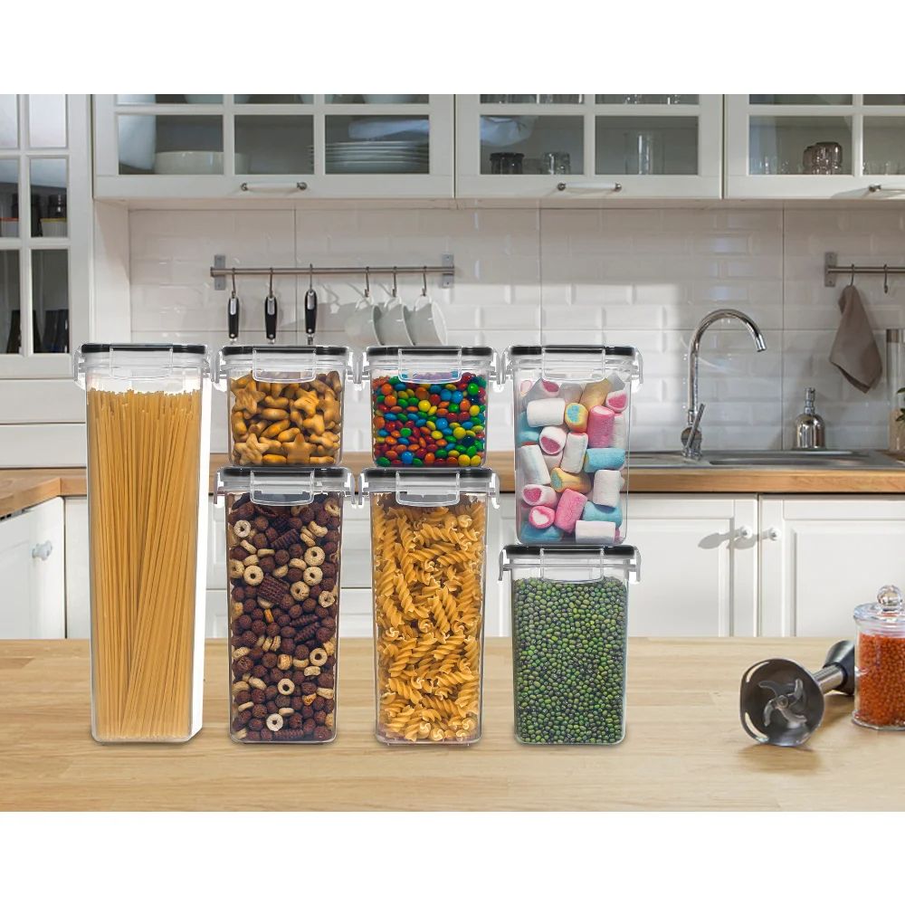 7Pcs Set Kitchen Food Storage Box Container Set Pantry Organization Plastic Canisters Organizer With Lids Ideal for Cereals