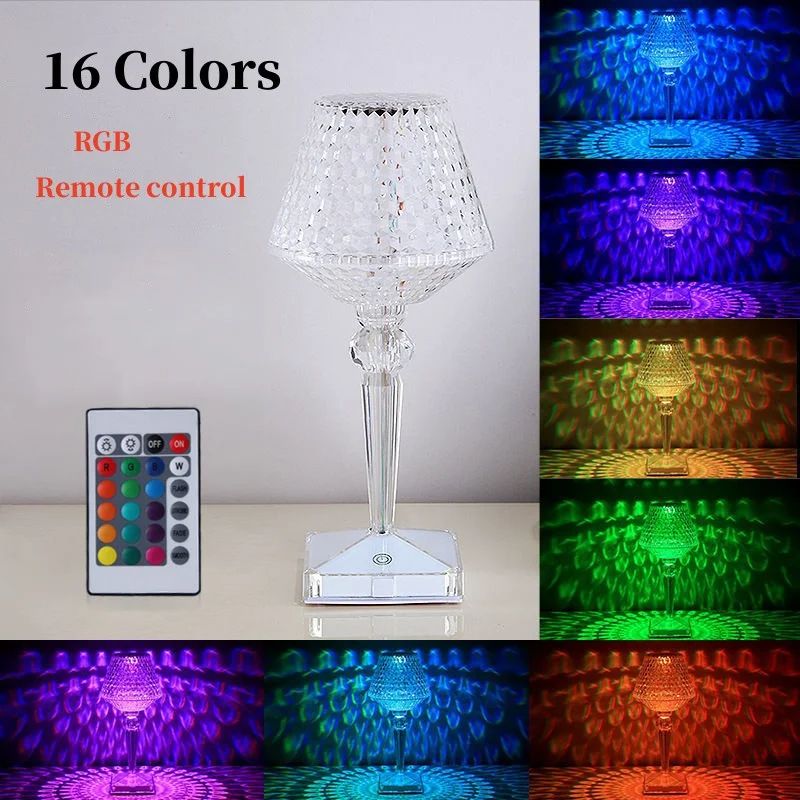 Crystal Table Lamp Rechargeable Touch Light-changing Eye Protection Lamp For Home Bedroom Bedside Decoration Lights