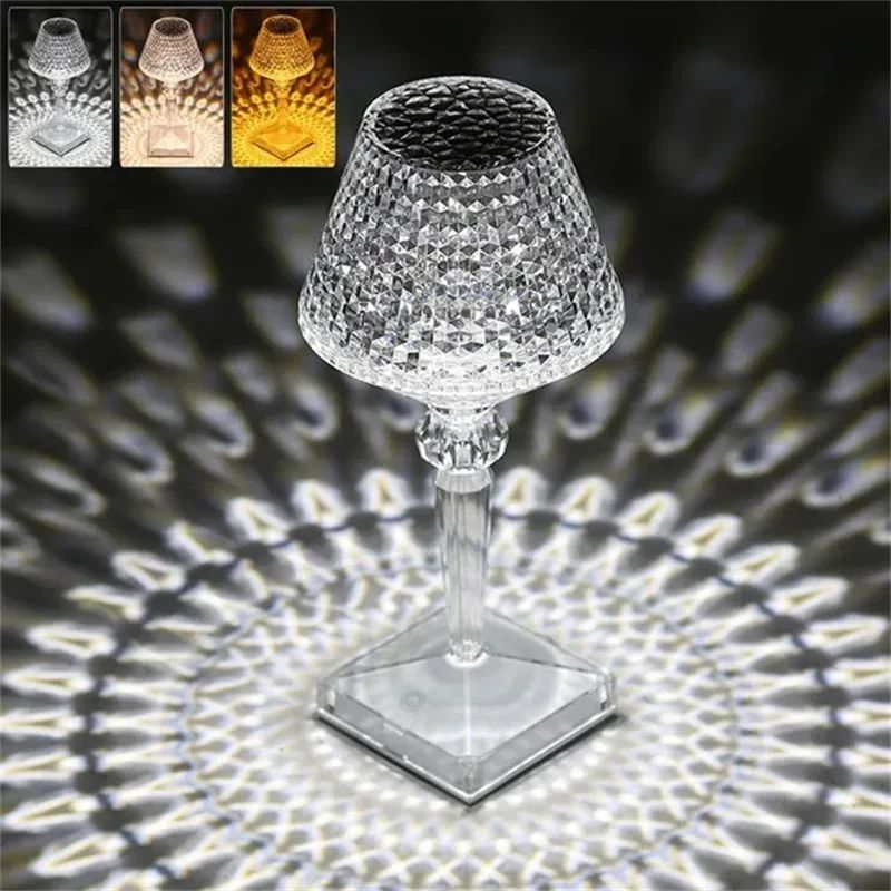 Crystal Table Lamp Rechargeable Touch Light-changing Eye Protection Lamp For Home Bedroom Bedside Decoration Lights