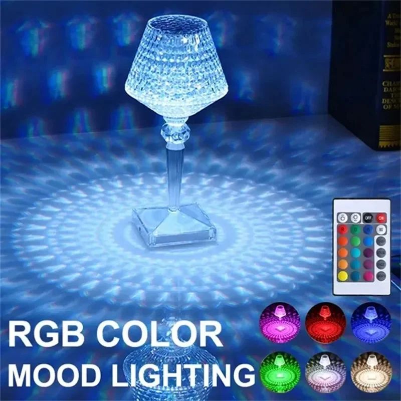 Crystal Table Lamp Rechargeable Touch Light-changing Eye Protection Lamp For Home Bedroom Bedside Decoration Lights