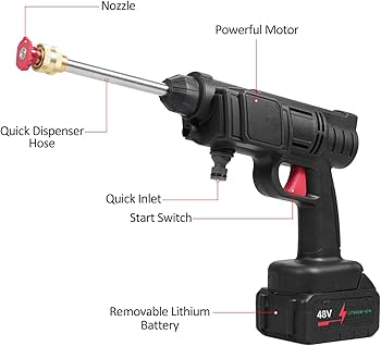 Portable High power (12000mAH 48V) Rechargeable battery 2 nozzle cordless car washer machine