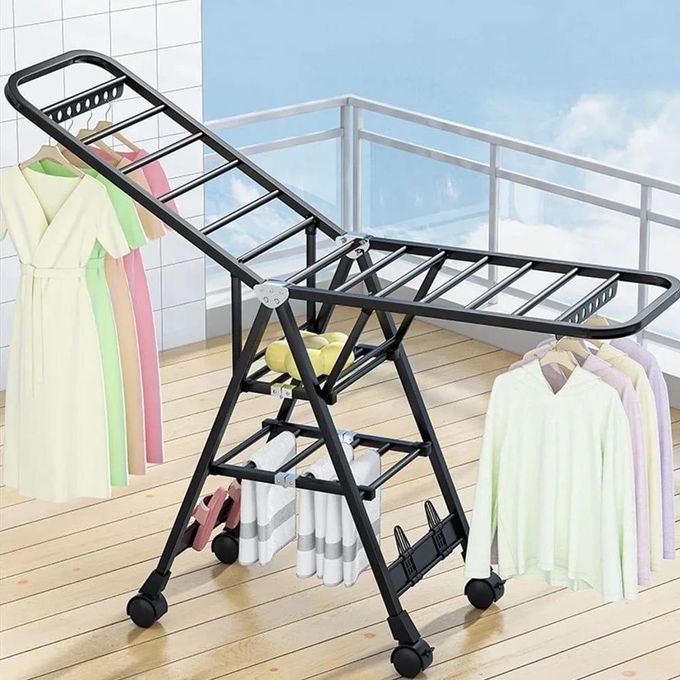 Foldable Drying Rack Wing-Shaped Folding Clothes Pole Balcony Indoor and Outdoor Aluminum Alloy Clothes Rack With Wheels