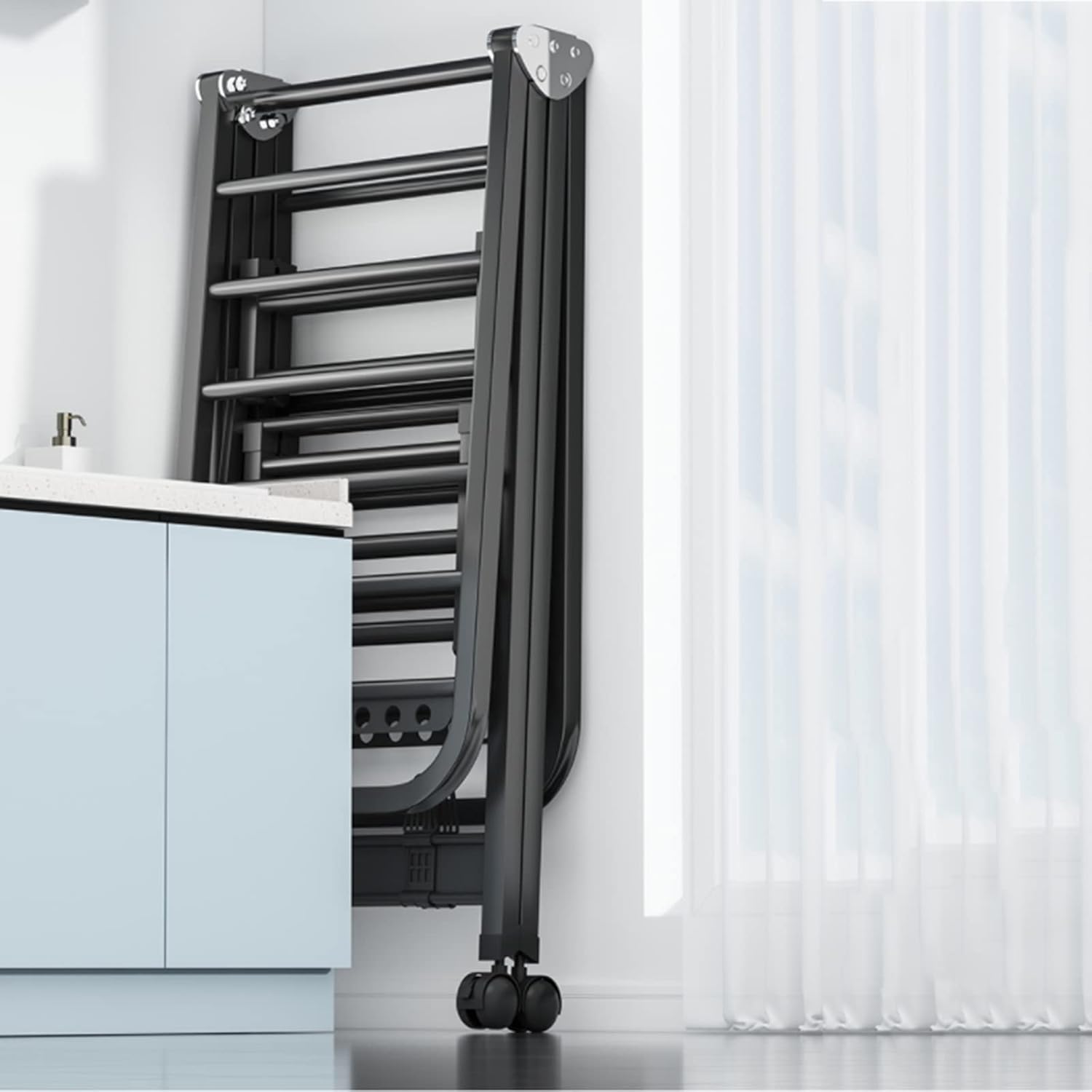Foldable Drying Rack Wing-Shaped Folding Clothes Pole Balcony Indoor and Outdoor Aluminum Alloy Clothes Rack With Wheels