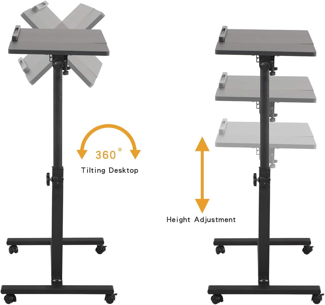 Adjustable Laptop Stand Movable Table Standing Computer Rolling Desk Over Sofa Desk TV Food Tray Hospital Bed Table Home Office Mini Furniture For Working Studying