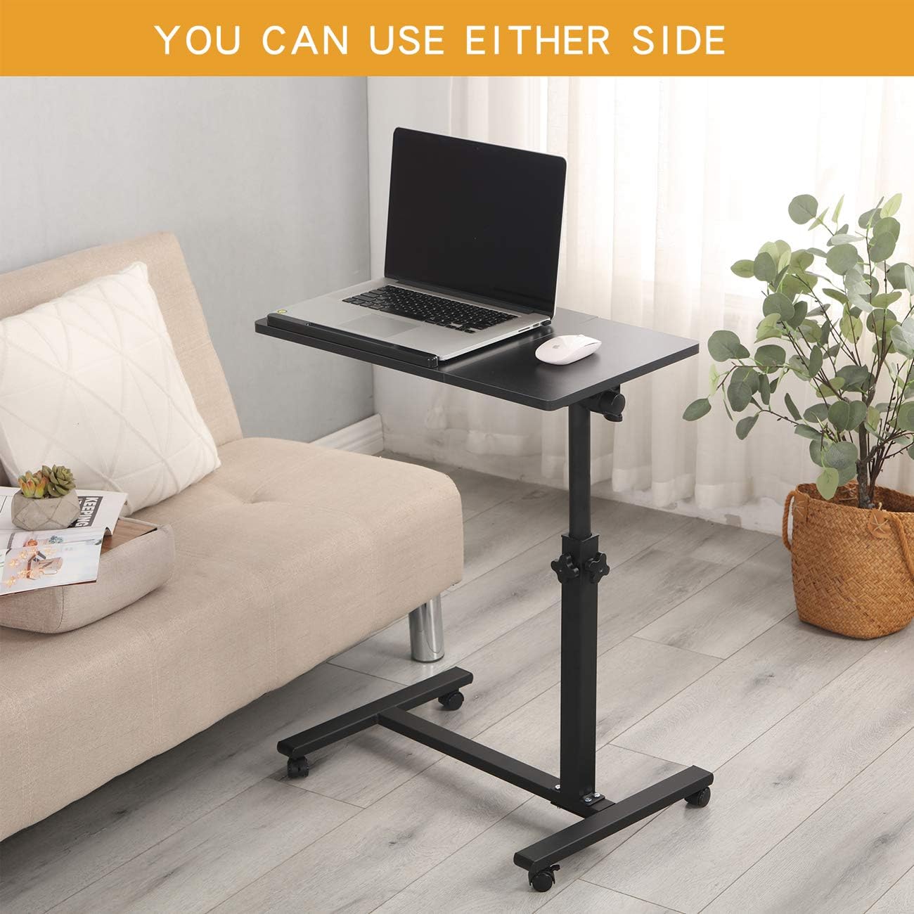 Adjustable Laptop Stand Movable Table Standing Computer Rolling Desk Over Sofa Desk TV Food Tray Hospital Bed Table Home Office Mini Furniture For Working Studying