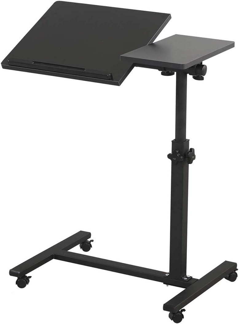 Adjustable Laptop Stand Movable Table Standing Computer Rolling Desk Over Sofa Desk TV Food Tray Hospital Bed Table Home Office Mini Furniture For Working Studying