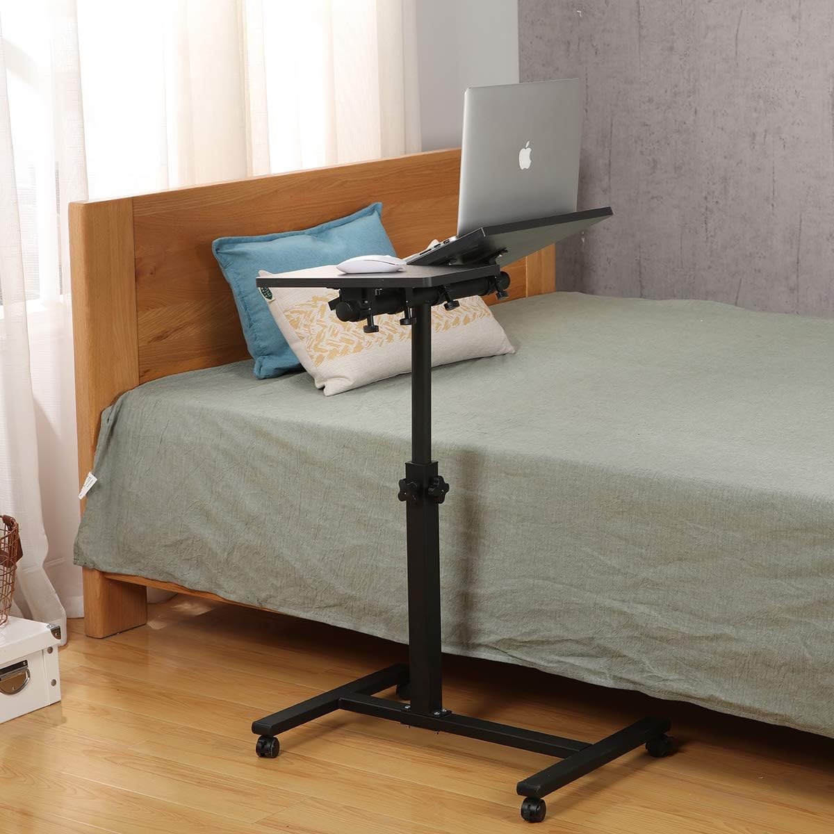 Adjustable Laptop Stand Movable Table Standing Computer Rolling Desk Over Sofa Desk TV Food Tray Hospital Bed Table Home Office Mini Furniture For Working Studying