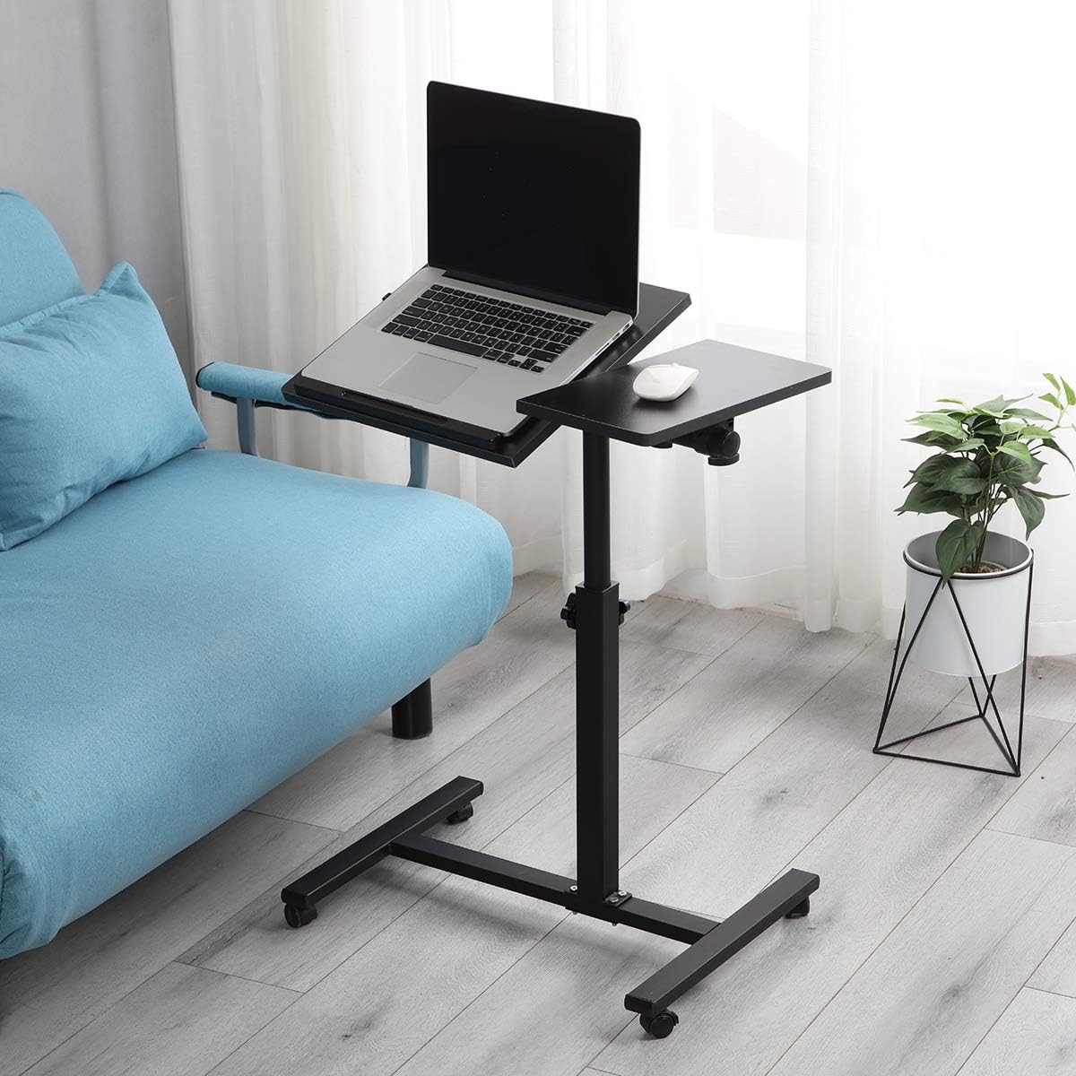 Adjustable Laptop Stand Movable Table Standing Computer Rolling Desk Over Sofa Desk TV Food Tray Hospital Bed Table Home Office Mini Furniture For Working Studying
