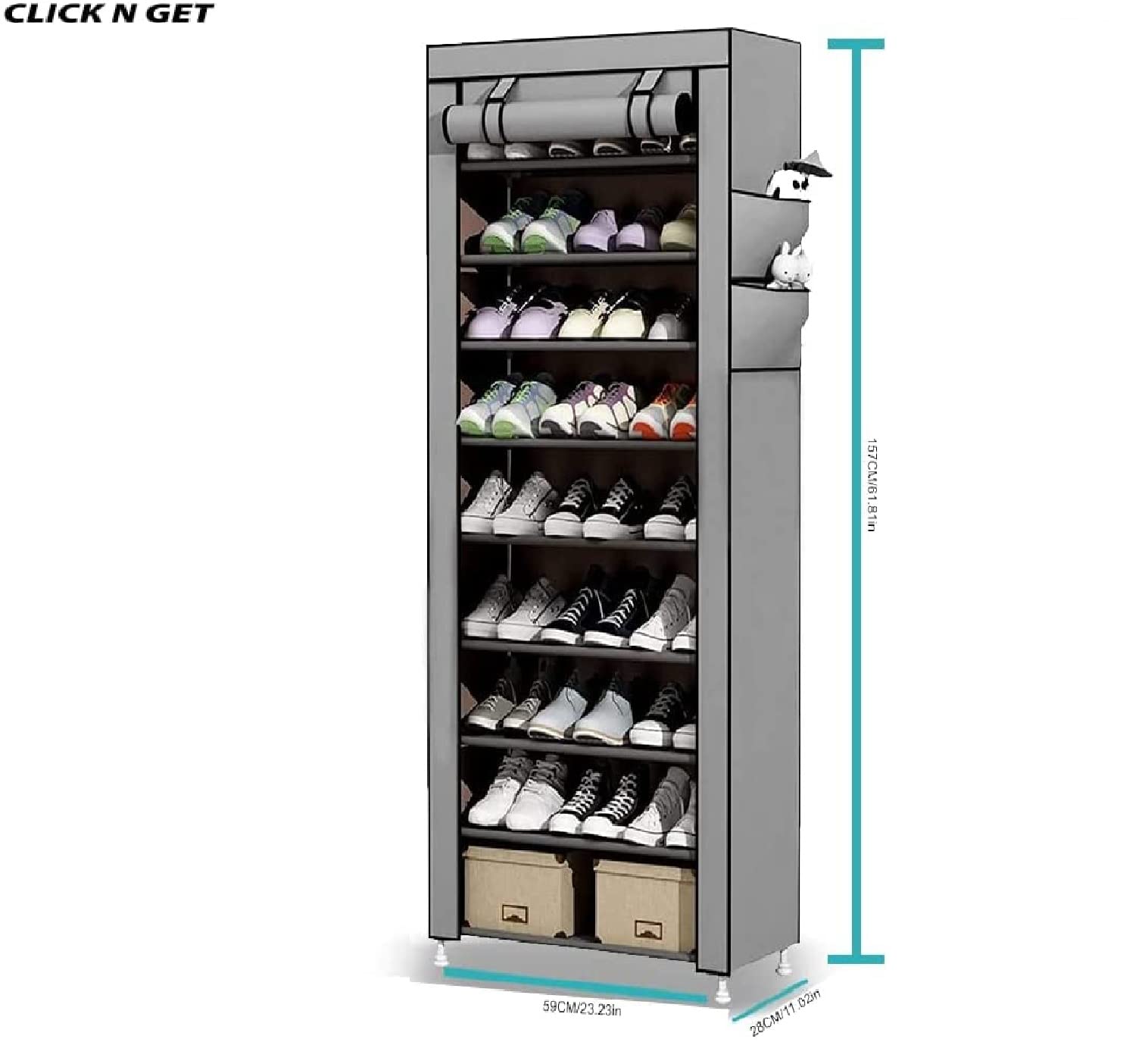 10 Layer Single Row Zipper Shoe Cabinet Metal and canvas 10 Shelves Shoe Rack