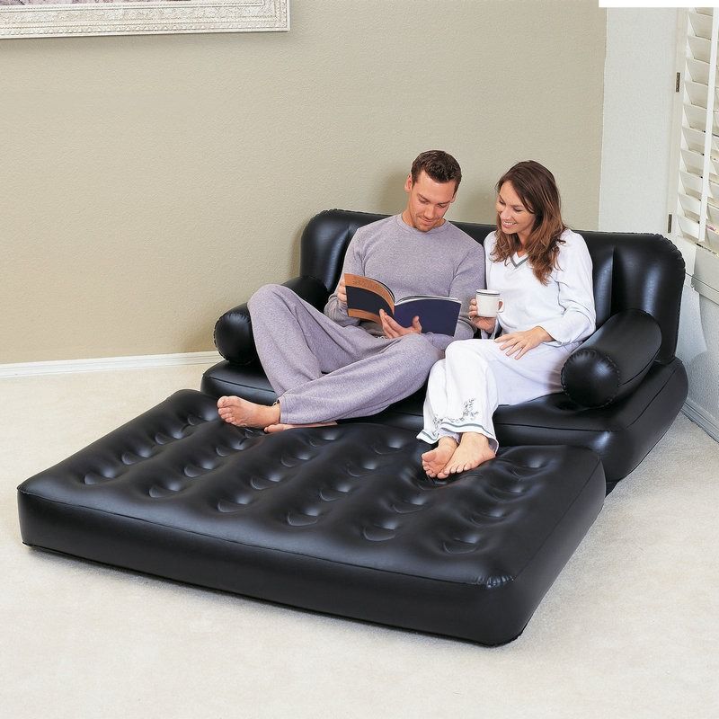 Inflatable 5-in-1 Air Sofa Bed Chair Couch Lounger Bed Mattress Comfortable Multi functional Inflatable Two Seater Sofa with Air pump