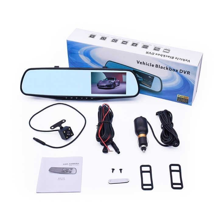 Car Video Recorder Full HD 1080P Car Video Camera Dual Lens for Vehicles Front & Rearview Mirror Car DVR Dash Cam Reverse Parking System - 4.3"