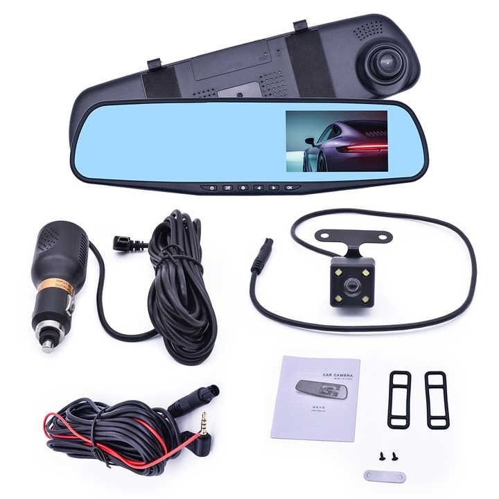 Car Video Recorder Full HD 1080P Car Video Camera Dual Lens for Vehicles Front & Rearview Mirror Car DVR Dash Cam Reverse Parking System - 4.3"
