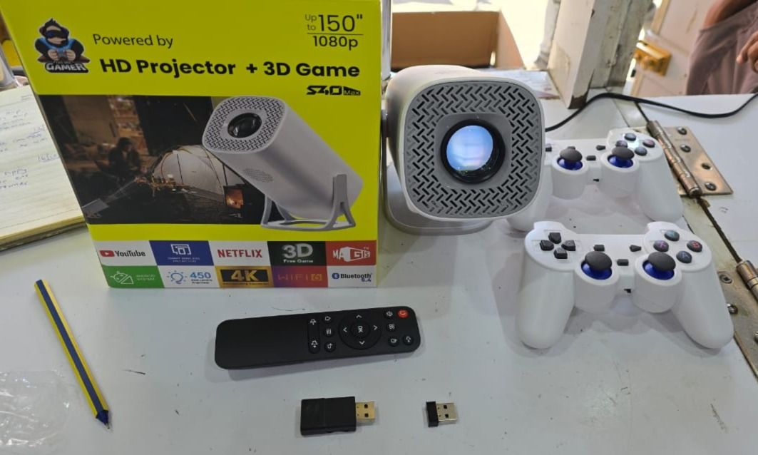 4K LED Mini Android 11 Projector with 36000+ Retro Video Games – Portable Home Theater LCD Projector with Wi-Fi, 8GB ROM, 2 Wireless Game Pads & Built-in Console