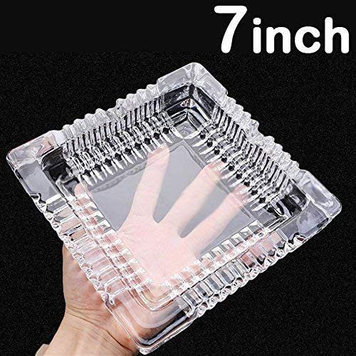 7inch Crystal Clear Glass Ashtray 7" Square Heavy-Duty Crystal Cigar & Cigarette Ashtray for Home, Bar, or Outdoor Use